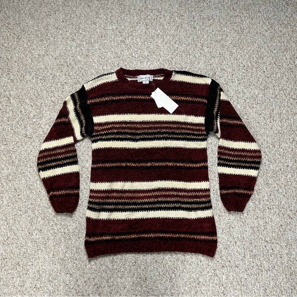 Spice Of Life Striped Sweater Womens Small Red Black White Plush Vintage 90s